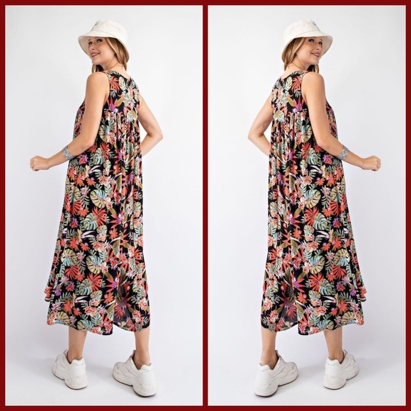 EASEL "Tropical Vibes" Lightweight & Oversized V-Neck Sleeveless Romper Jumpsuit - Picture 4 of 16